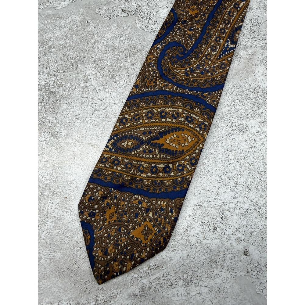 Vintage Yves Saint Laurent Tie Mens OS Brown 100% Silk Paisley Designer Necktie